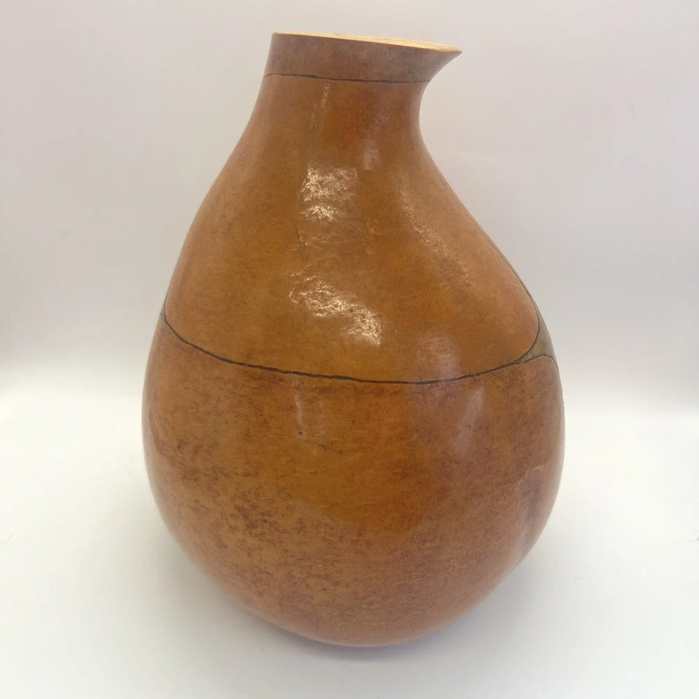 Painted Gourd Artist Signed‎ Gene Zgoda Vase Metallic Look Cincinnati Boho